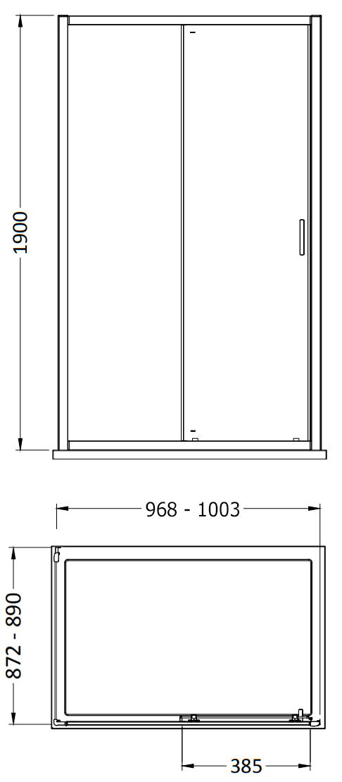 Monza 1000 x 900mm Sliding Door Shower Enclosure without Tray