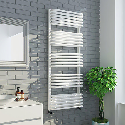 Monza 1269 x 500 White Designer D-Shaped Heated Towel Rail Large Image