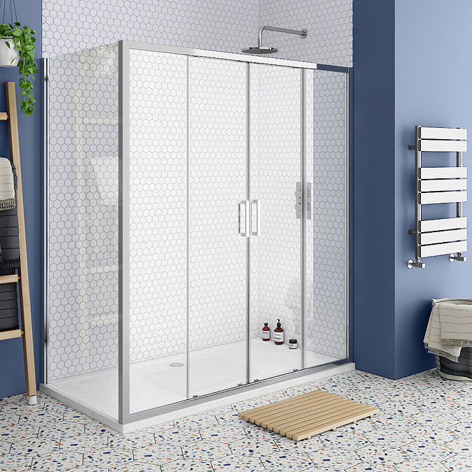 Monza 1400 x 800mm Double Sliding Door Shower Enclosure + Pearlstone Tray Large Image