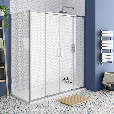 Monza 1400 x 800mm Double Sliding Door Shower Enclosure + Pearlstone Tray  Profile Large Image