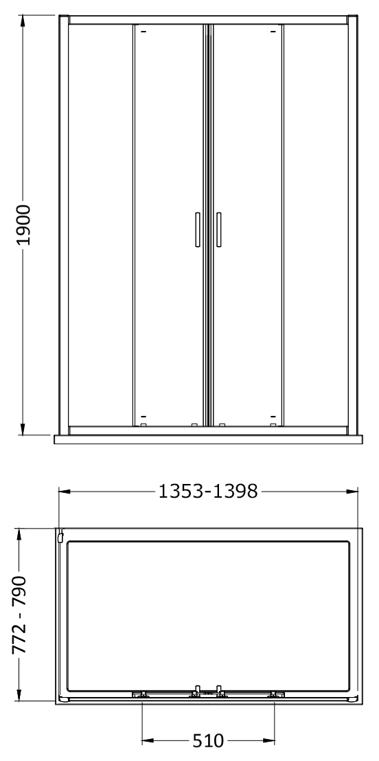 Monza 1400 x 800mm Double Sliding Door Shower Enclosure without Tray