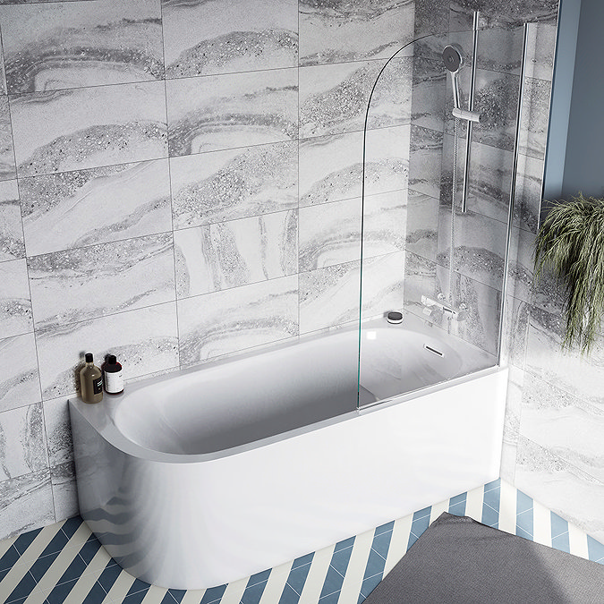 Monza RH 1700 x 750 Curved Free Standing Corner Bath with Screen Large Image