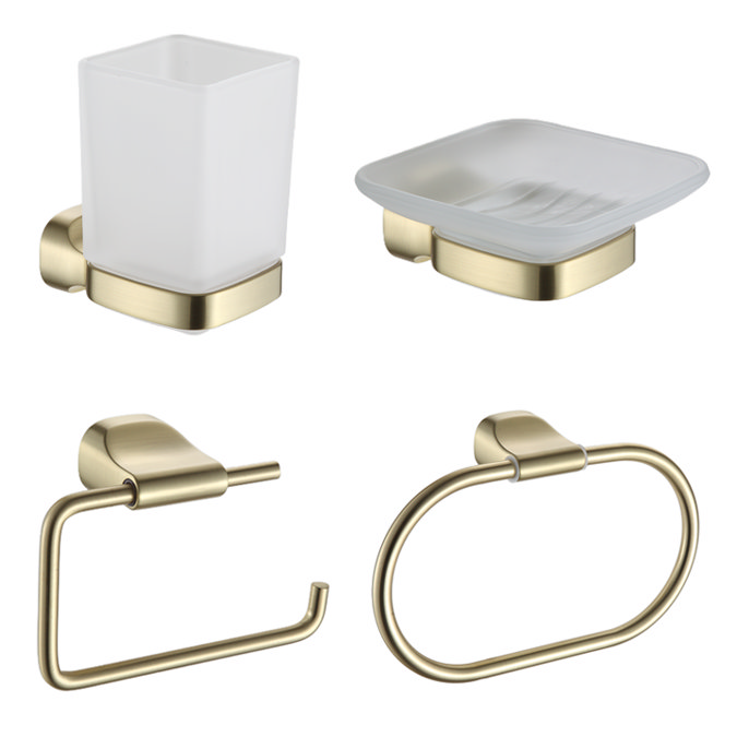 Monza 4-Piece Bathroom Accessory Pack - Brushed Brass