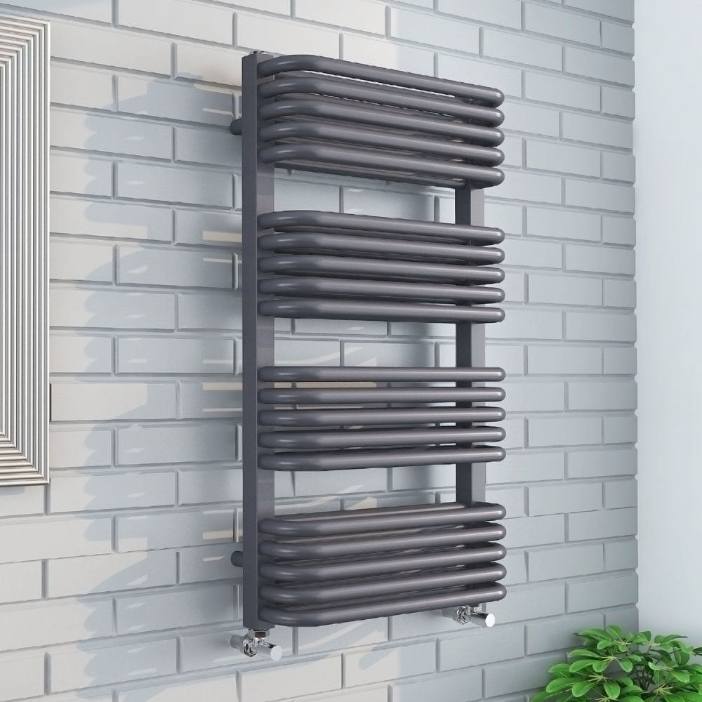Monza 500 x 1000 Anthracite Designer D-Shaped Heated Towel Rail Large Image