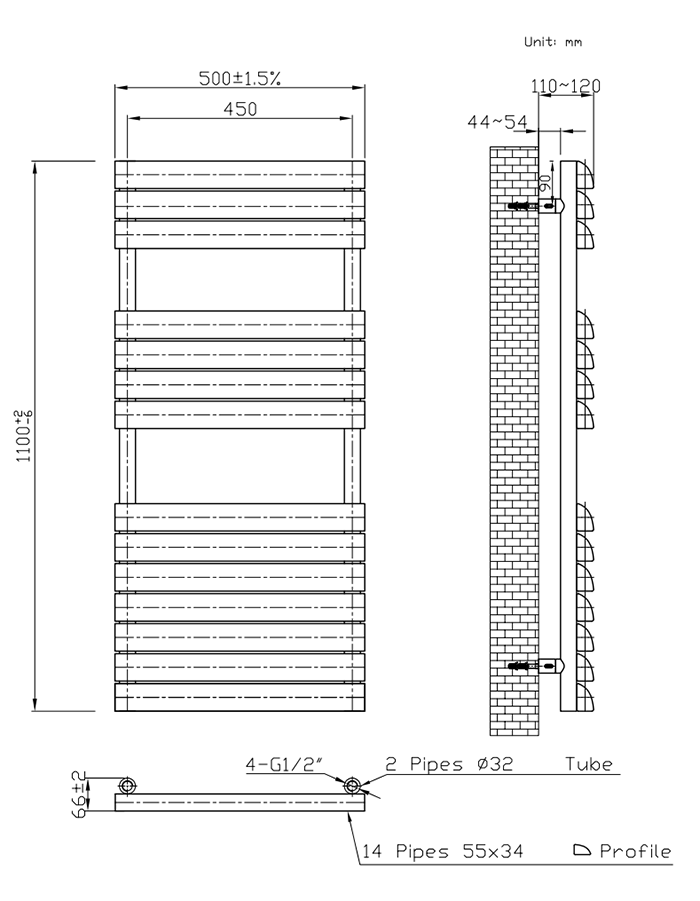 Monza 500 x 1100mm Venetian Style Anthracite Grey Designer Towel Rail