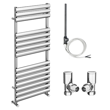 Monza 500 x 1120mm Oval Heated Towel Rail (incl. Valves + Electric Heating Kit)  Profile Large Image