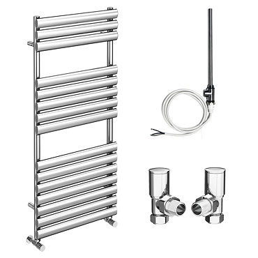 Monza 500 x 1120mm Oval Heated Towel Rail (incl. Valves + Electric Heating Kit)  Profile Large Image
