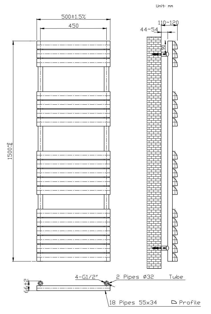 Monza 500 x 1500mm Venetian Style Anthracite Designer Towel Rail