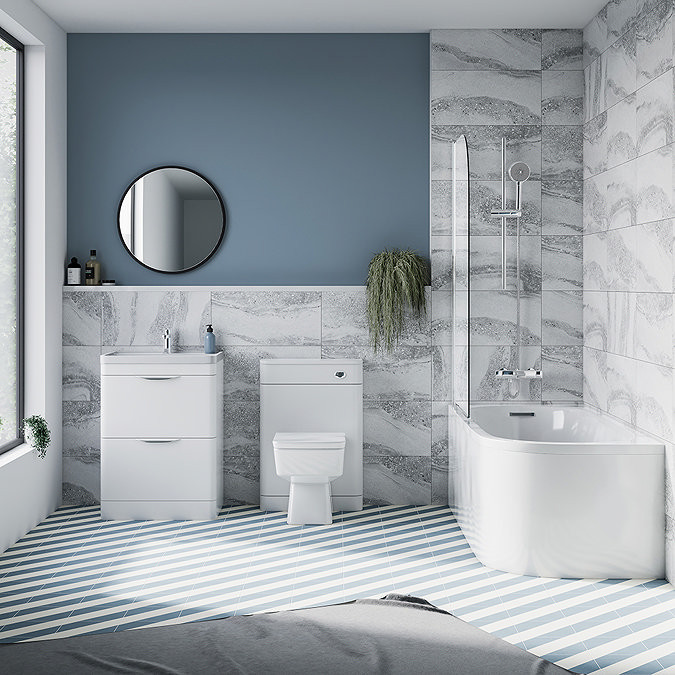 Monza Gloss White 600 x 445mm Floor-Standing Vanity Unit with Modern Chrome Pull Handles and Polymarble Basin