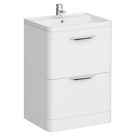 Monza Floor Standing Vanity Unit w. Chrome Handles W600 x D445mm - Gloss White
