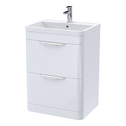 Radius Gloss White Floor Standing Vanity Unit with Chrome Handles - W600 x D445mm