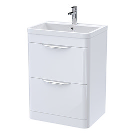 Radius Gloss White Floor Standing Vanity Unit with Chrome Handles - W600 x D445mm