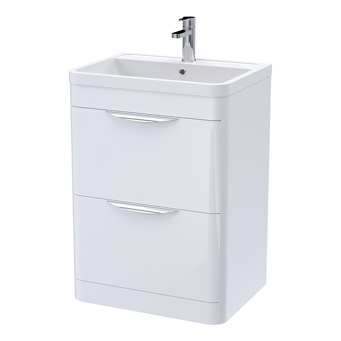 Radius Gloss White Floor Standing Vanity Unit with Chrome Handles - W600 x D445mm