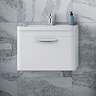 Monza Gloss White 600mm Wall-Hung 1-Drawer Vanity Unit with Modern Chrome Pull Handle