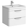 Radius Wall Hung 2 Drawer Vanity Unit with Chrome Handles W600 x D445mm – Gloss White