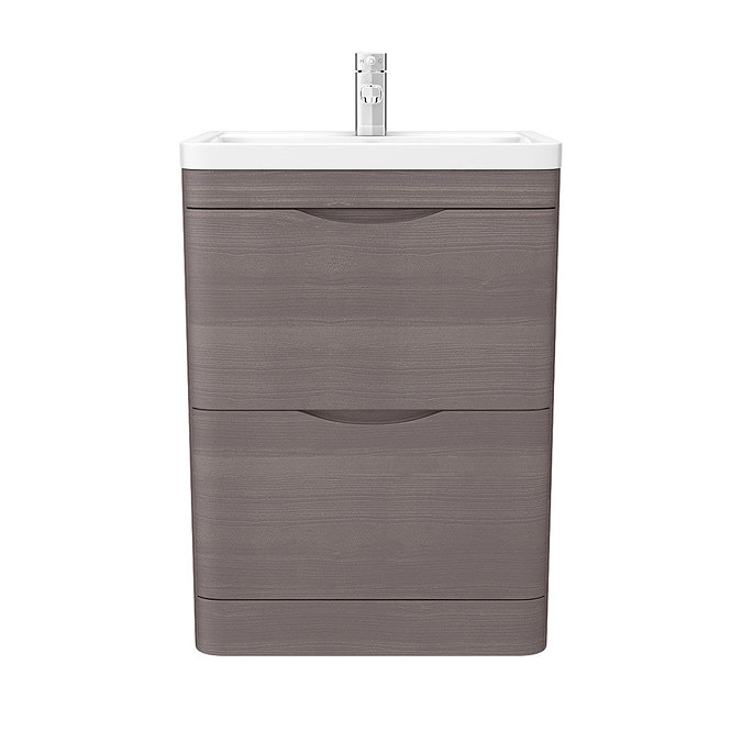 Monza 600mm Floor Standing Vanity Unit (Stone Grey Woodgrain - Depth 450mm)  In Bathroom Large Image