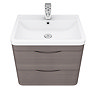Monza 600mm Wall Hung 2 Drawer Vanity Unit (Stone Grey Woodgrain - Depth 450mm)  Feature Large Image