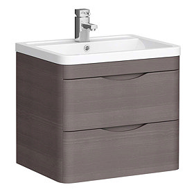 Monza 600mm Wall Hung 2 Drawer Vanity Unit (Stone Grey Woodgrain - Depth 450mm) Large Image