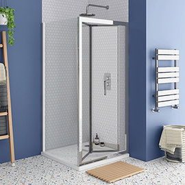 Monza 700 x 700mm Bi-Fold Door Shower Enclosure + Pearlstone Tray Medium Image