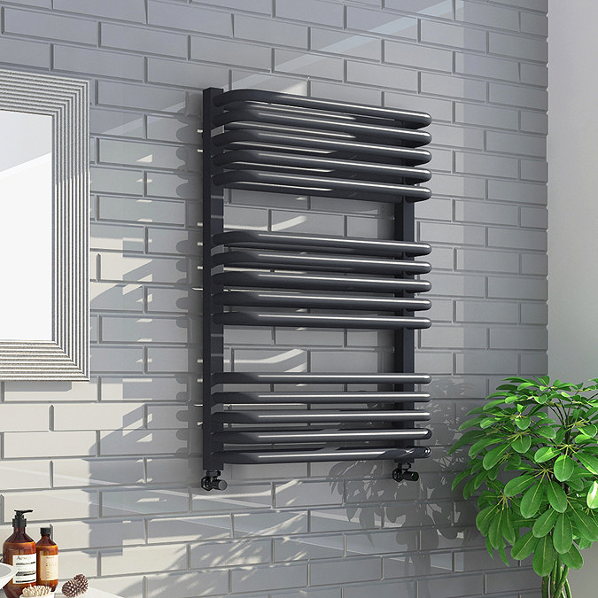 Monza 736 x 500 Anthracite Designer D-Shaped Heated Towel Rail Large Image
