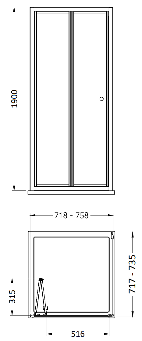 Monza 760 x 760mm Bi-Fold Door Shower Enclosure + Pearlstone Tray