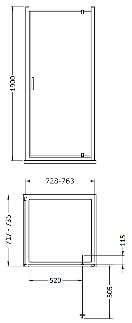 Monza 760 x 760mm Pivot Door Shower Enclosure + Pearlstone Tray