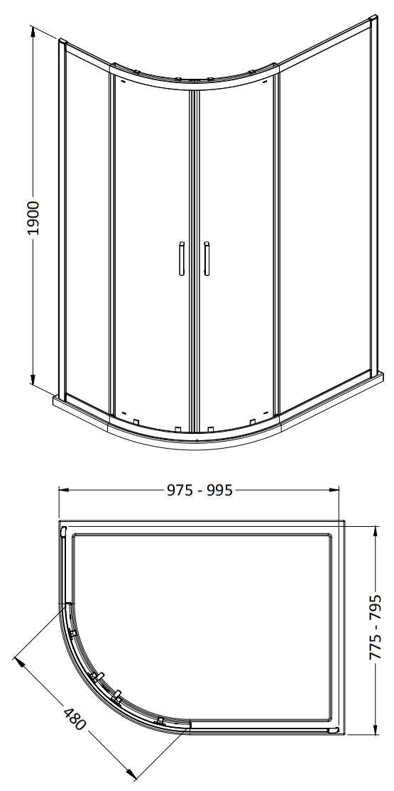 Monza 800 x 1000mm Offset Quadrant Shower Enclosure without Tray