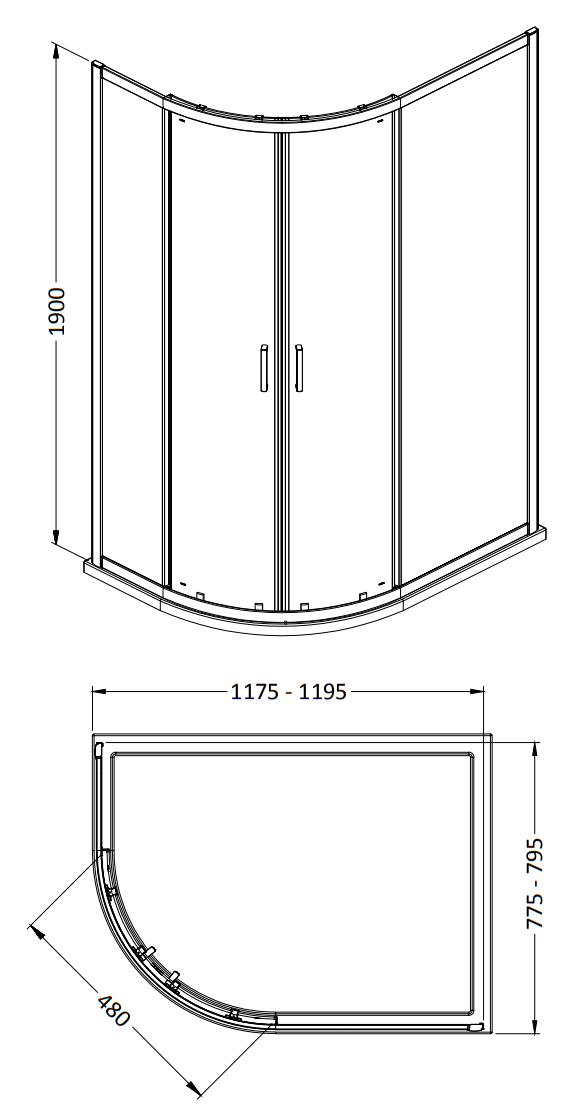 Monza 800 x 1200 x 1900mm Quadrant Shower Enclosure - Tray Not Included