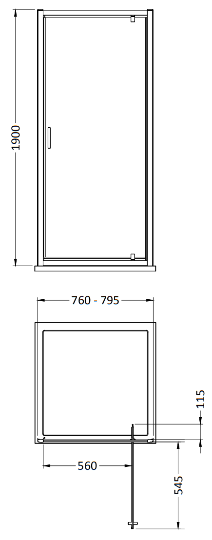 Monza 795mm Wide Pivot Shower Door for Use With 800mm Trays