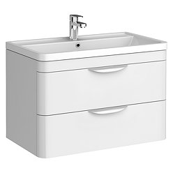 Radius Wall Hung 2 Drawer Vanity Unit with Chrome Handles W800 x D450mm – Gloss White