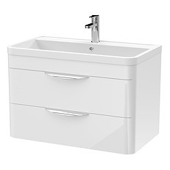 Radius Wall Hung 2 Drawer Vanity Unit with Chrome Handles W800 x D450mm – Gloss White