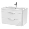 Radius Wall Hung 2 Drawer Vanity Unit with Chrome Handles W800 x D450mm – Gloss White