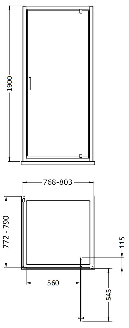 Monza 800 x 800mm Pivot Door Shower Enclosure + Pearlstone Tray