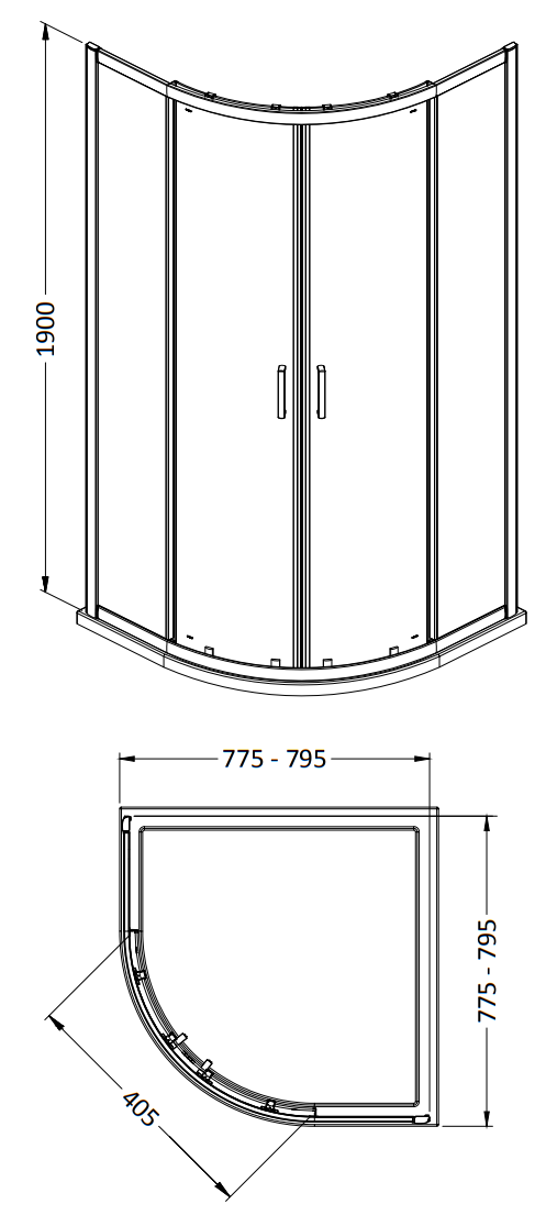 Monza 800 x 800mm Quadrant Shower Enclosure + Pearlstone Tray