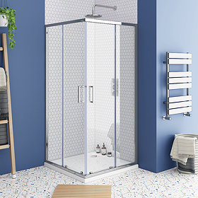 Monza 800 x 800mm Square Corner Entry Shower Enclosure + Pearlstone Tray