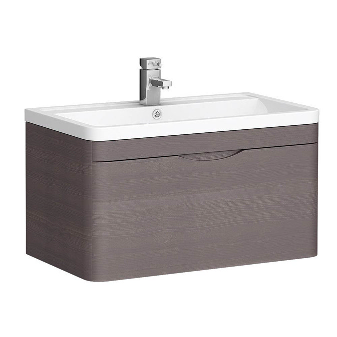 Monza 800mm Wall Hung 1 Drawer Vanity Unit (Stone Grey Woodgrain - Depth 450mm) Large Image