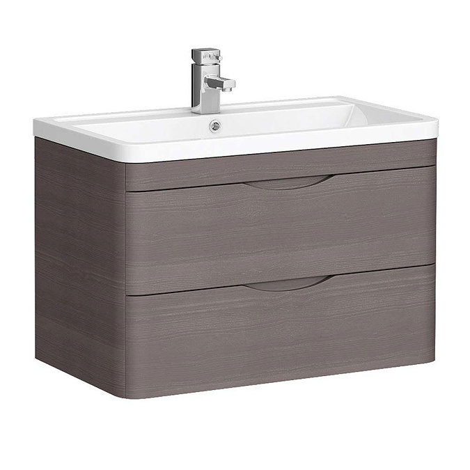 Monza 800mm Wall Hung 2 Drawer Vanity Unit (Stone Grey Woodgrain - Depth 450mm) Large Image