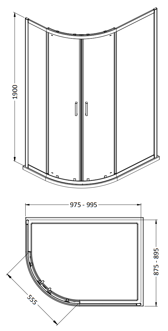 Monza 900 x 1000mm Offset Quadrant Shower Enclosure without Tray