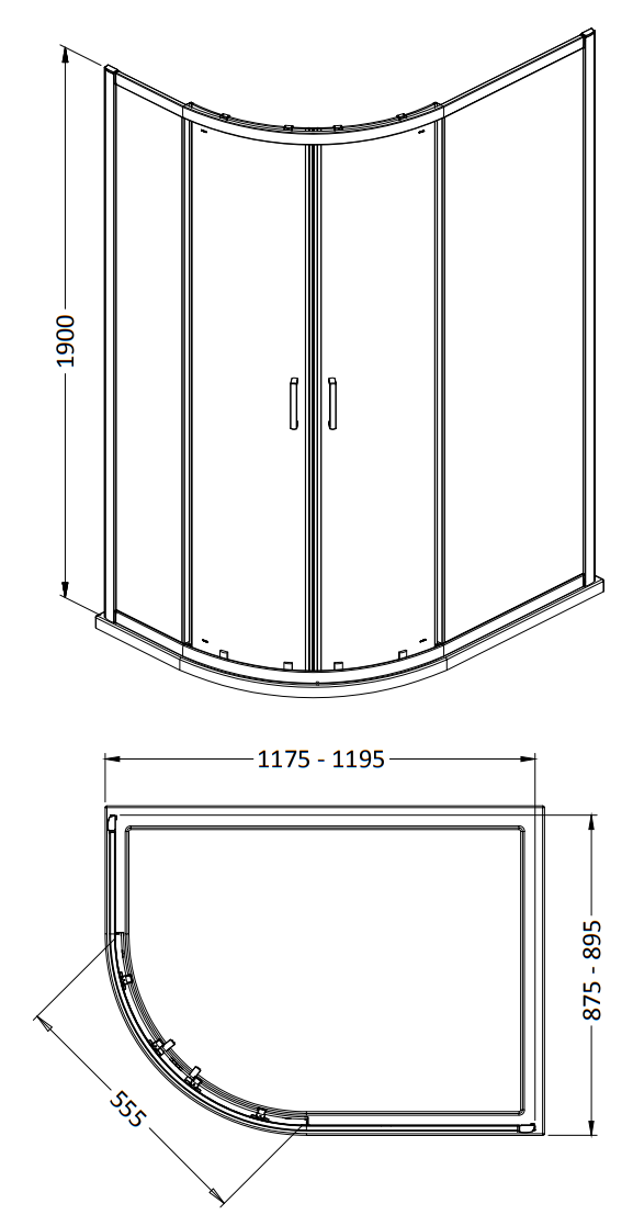 Monza 900 x 1200mm Offset Quadrant Shower Enclosure without Tray