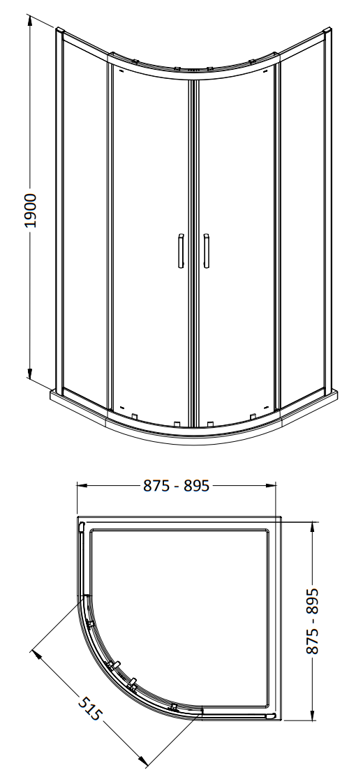 Monza 900 x 900 x 1900mm Quadrant Shower Enclosure with Pearlstone Tray