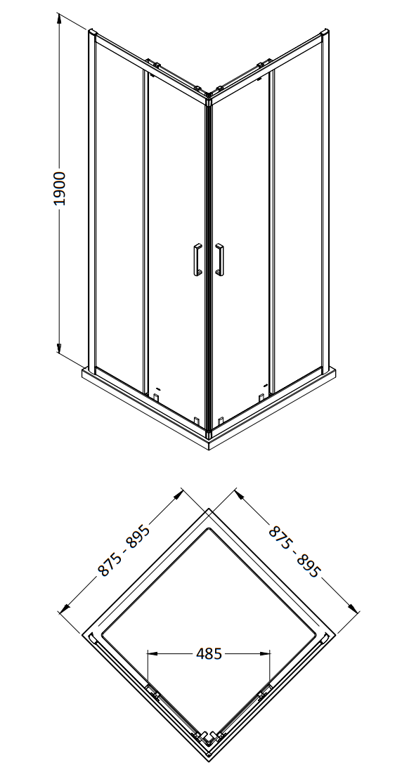 Monza 900 x 900mm Square Corner Entry Shower Enclosure + Pearlstone Tray