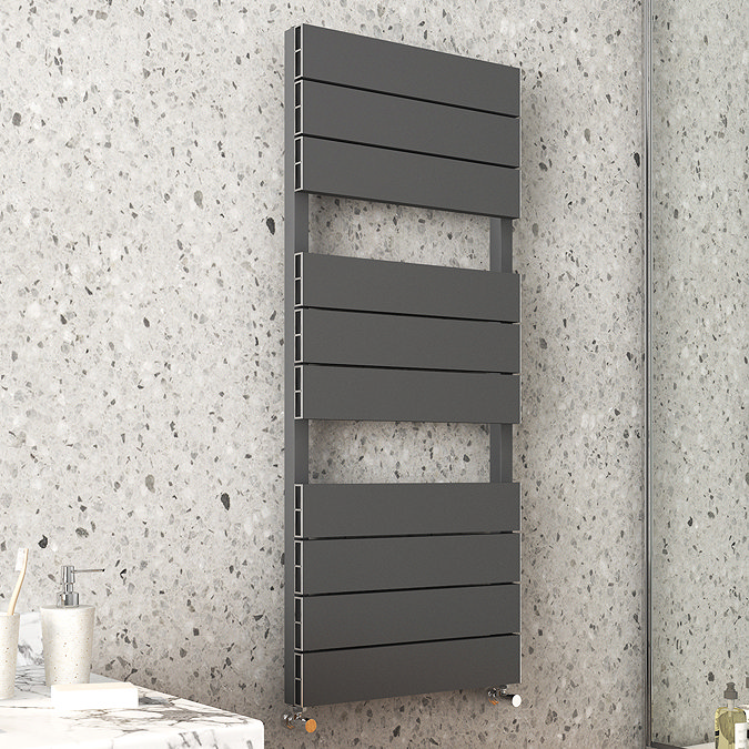 Monza Anthracite Aluminium Heated Towel Rail 1150 x 500mm Flat Panels Large Image