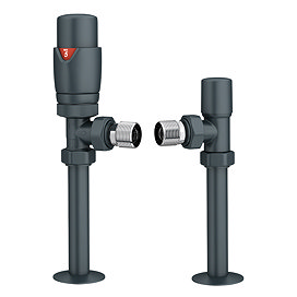 Monza Modern Anthracite Angled Thermostatic Radiator Valves with 130mm Sleeving Kit - Energy Saving