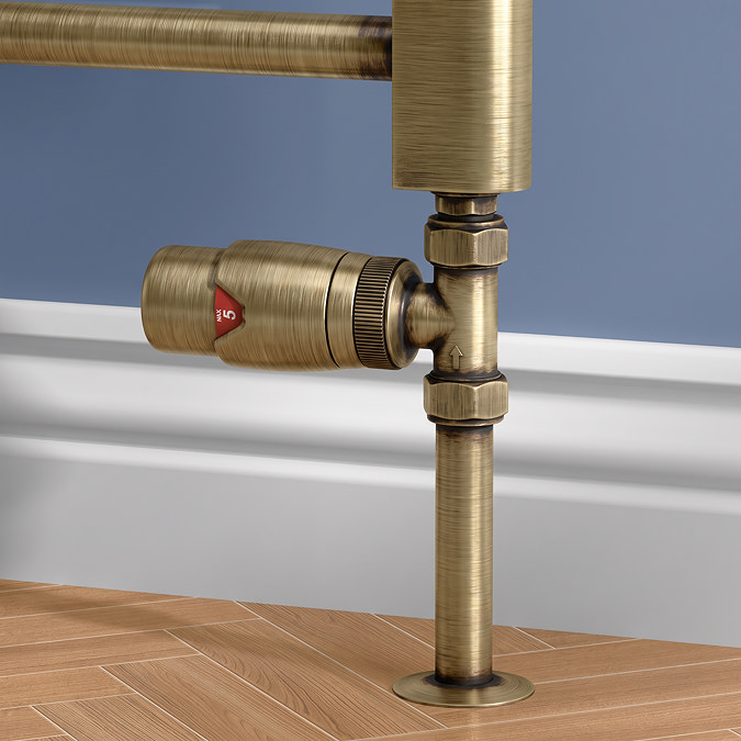 Monza Antique Brass Straight Thermostatic Radiator Valves - Energy Saving
