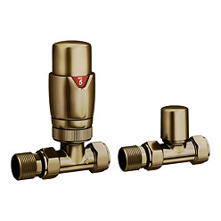 Monza Antique Brass Straight Thermostatic Radiator Valves - Energy Saving Large Image