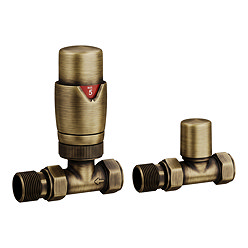 Monza Antique Brass Straight Thermostatic Radiator Valves - Energy Saving