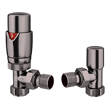 Monza Black Nickel Angled Thermostatic Radiator Valves - Energy Saving