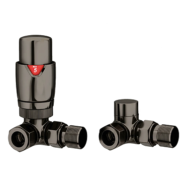 Monza Black Nickel Corner Thermostatic Radiator Valves - Energy Saving Profile Large Image