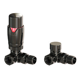 Monza Black Nickel Corner Thermostatic Radiator Valves Large Image