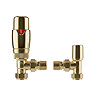 Monza Brushed Brass Angled Thermostatic Radiator Valves - Energy Saving